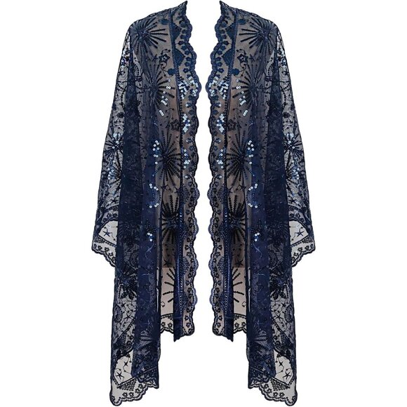 Accessories - WOMEN'S 1920s Sequined Shawl Wraps - navyblue